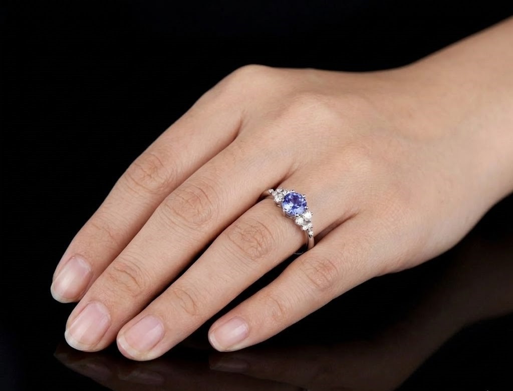 Lab Tanzanite Sterling Silver Cluster Ring, Blue Purple Periwinkle Gemstone Ring