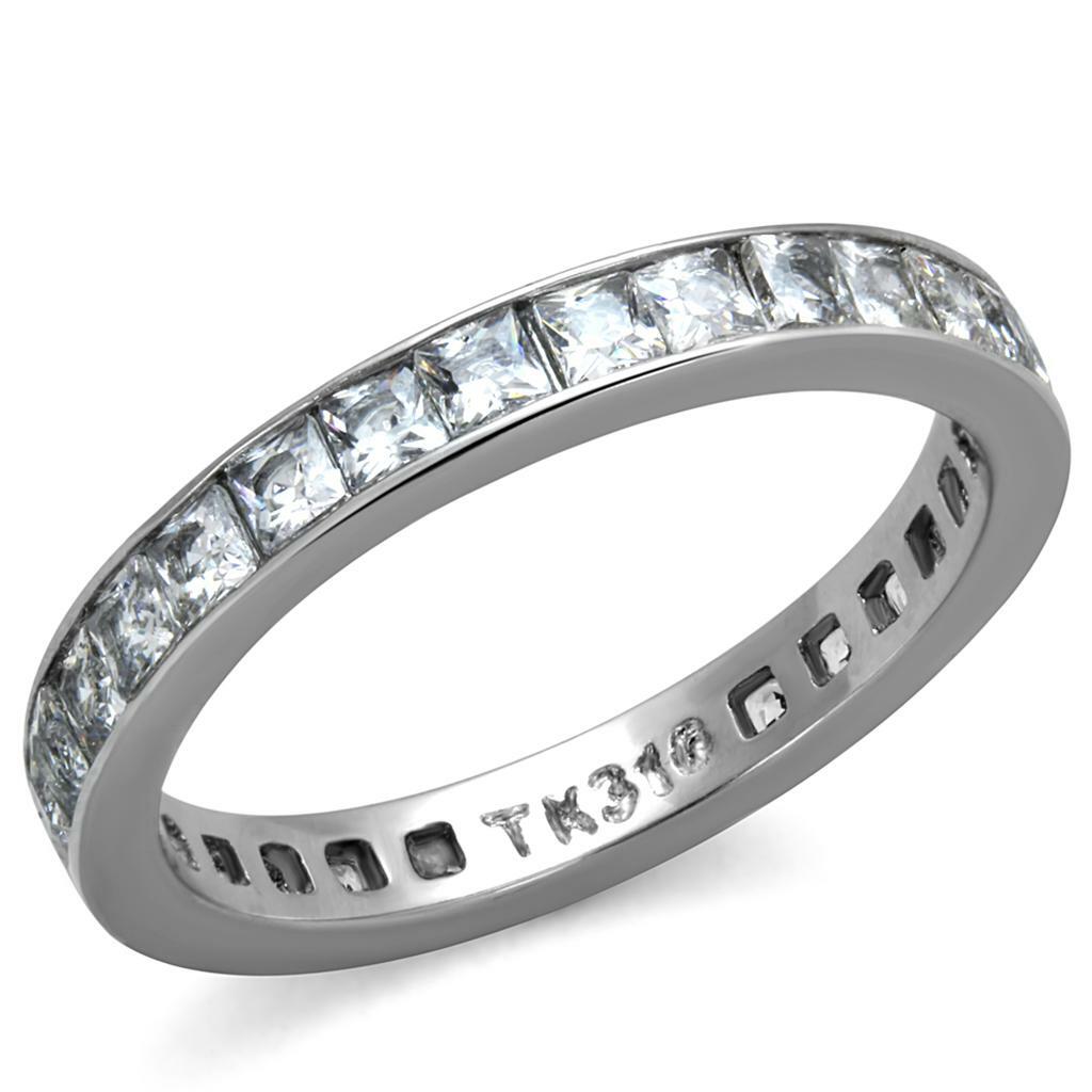 TK2344 – High polished (no plating) Stainless Steel Ring with AAA Grade CZ in