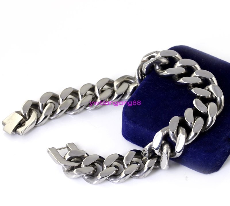 7-11″ New Heavy 15mm Cowboy Curb Chain 316L Stainless Steel Silver Bracelet Mens