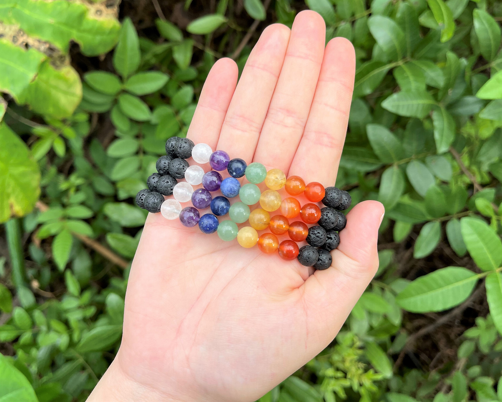 7 Chakra Lava Rock Bead Bracelet: 8 mm Round Crystals (Chakra Stretch Bracelet)