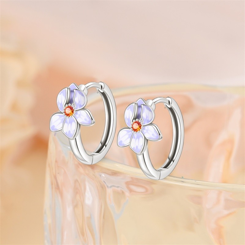 PANDACH 925 Sterling Silver Tiny Iris Flower Hoop Earrings Womens Jewelry Gifts