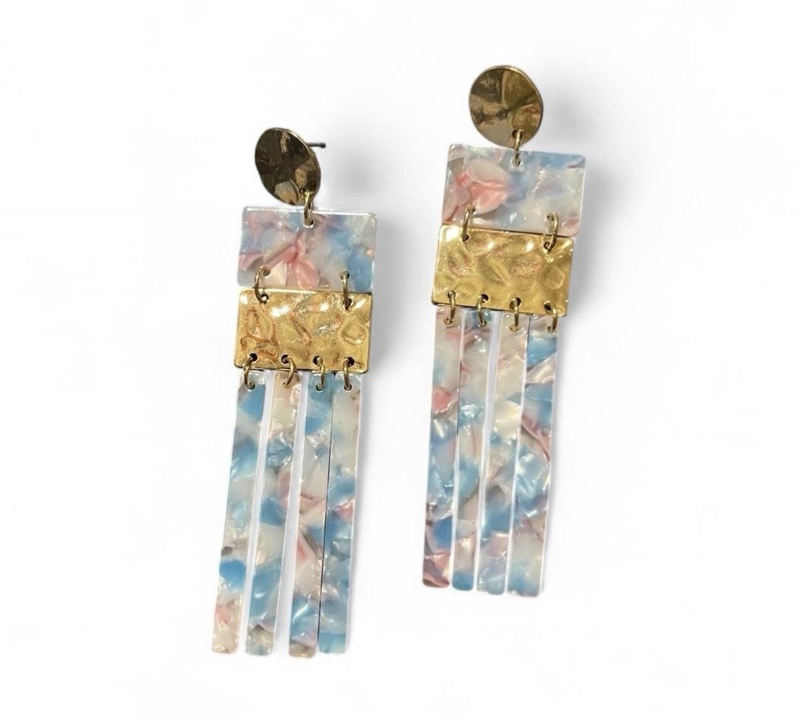 Serena Gold/Blue/Pink Dangle Earrings Detail Designed in the USA