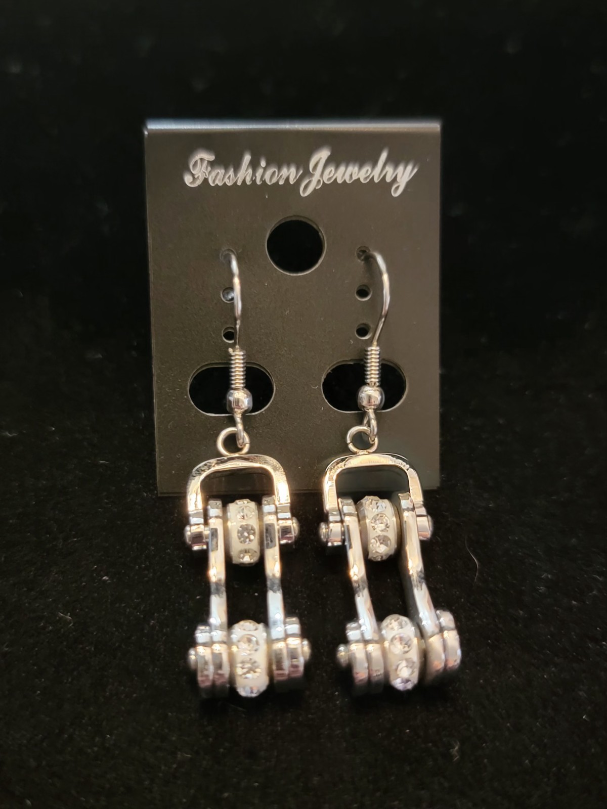 Ladies Motorcycle Stainless Steel Bike Chain Bling Earrings 35