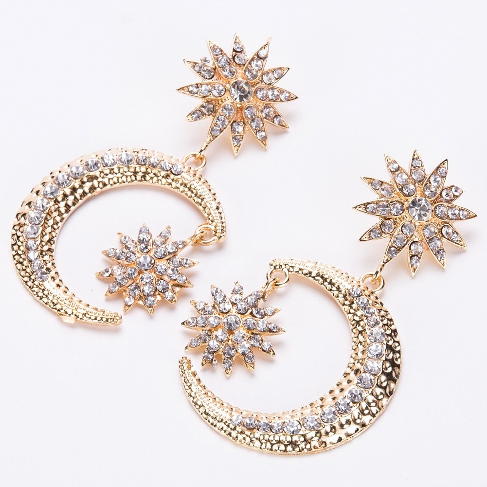 Boho Sun Moon and Stars Drop Dangle Earrings,Crystal Rhinestone Bohemian Stat…