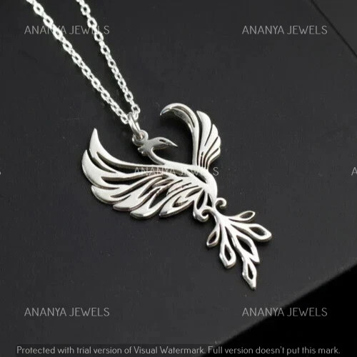 Phoenix Bird Beauty Charm Pendant 925 Sterling Silver 14K White Gold Plated