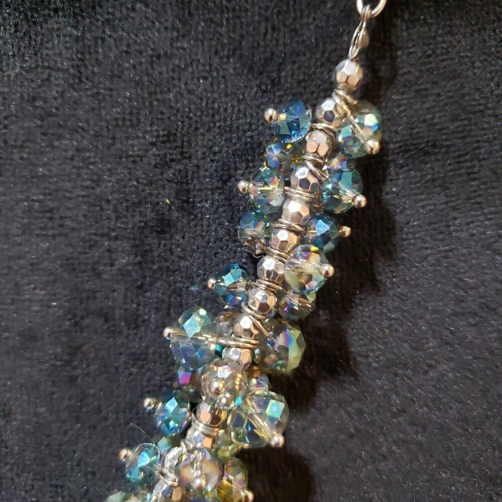 Womens Multicolor Crystal Beaded Cable Link Chain Necklace with Lobster Clasp