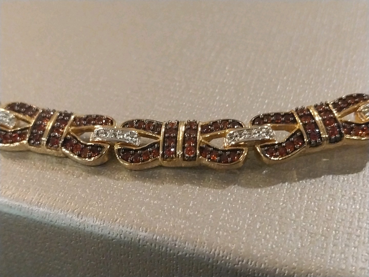 Karis Mozambique Garnet, White Zircon Bow Knot Bracelet in 18K YG Plated (8.00 )