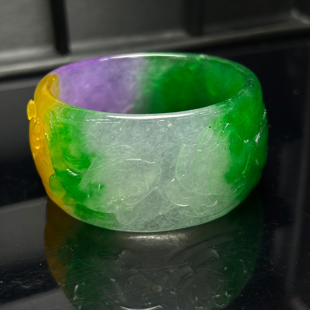 Natural Icy green Jade jadeite artistic carving Tyre bracelets 60mm
