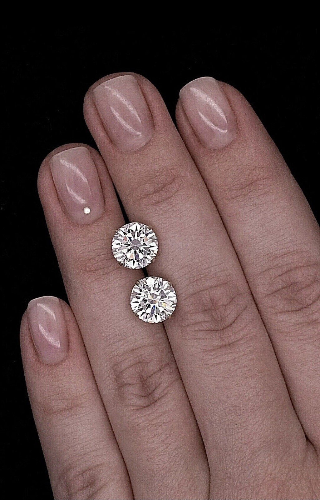 Silver Tone Round Clear Moissanite Stud Earrings Prong Set GRA Cert Box