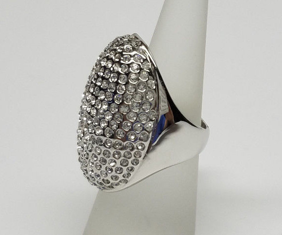BIG BEAUTIFUL OVAL SILVER FASHION RING SPARKLING CRYSTAL STONES Lady Girl SIZE 6