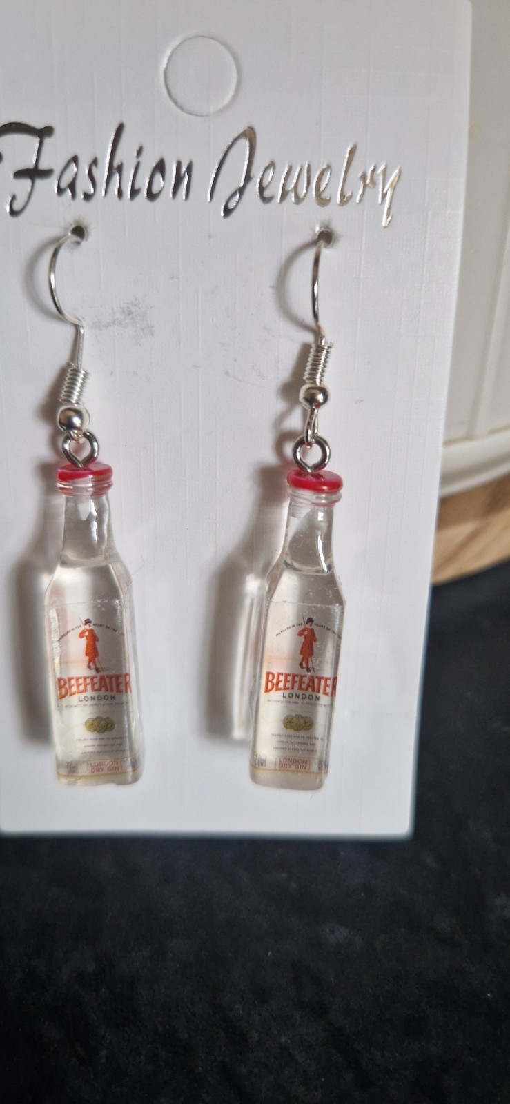 Silver Beefeater Gin Bottle Earrings In Organza Gift Bag