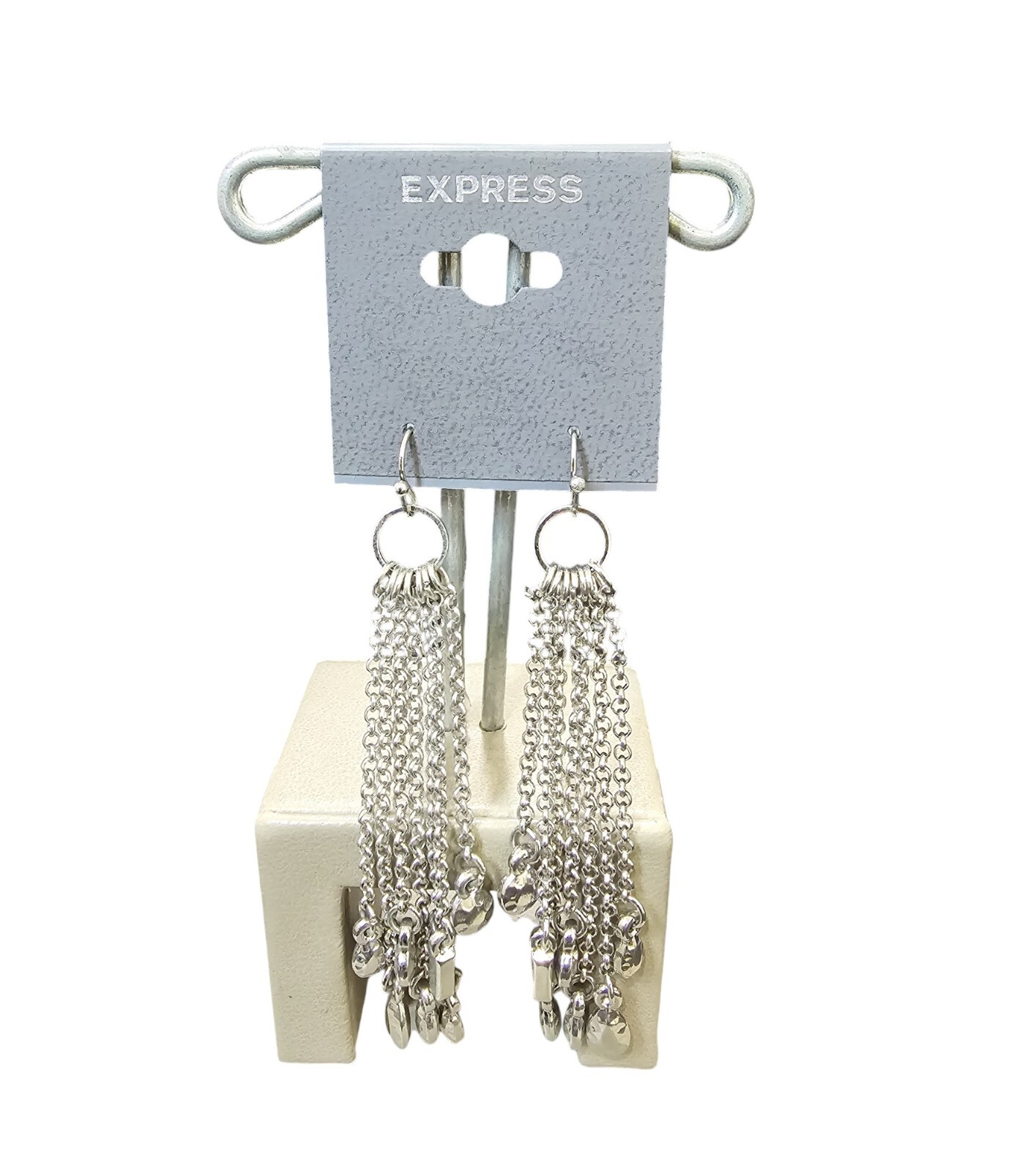 Express Women’s Trendy Silver Plated Long Chain Hook Dangle Earrings NWT