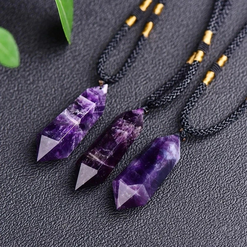 Natural Hexagonal Amethyst Pendant Unisex Crystal Healing Chakra Necklace Gift