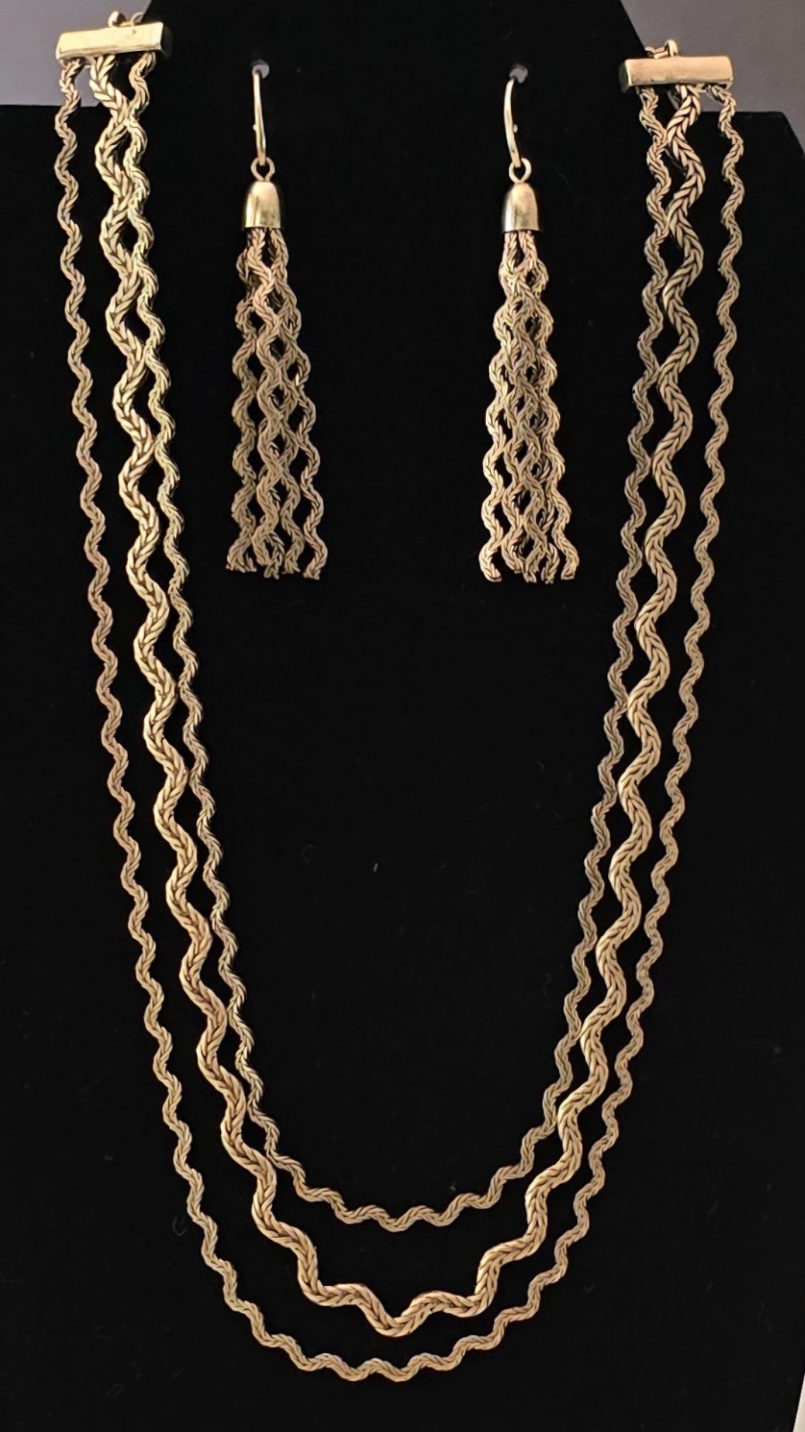 Johnny Was Ric Rac Triple Strand Earrings And Necklace Set Burnished Bronze Tone