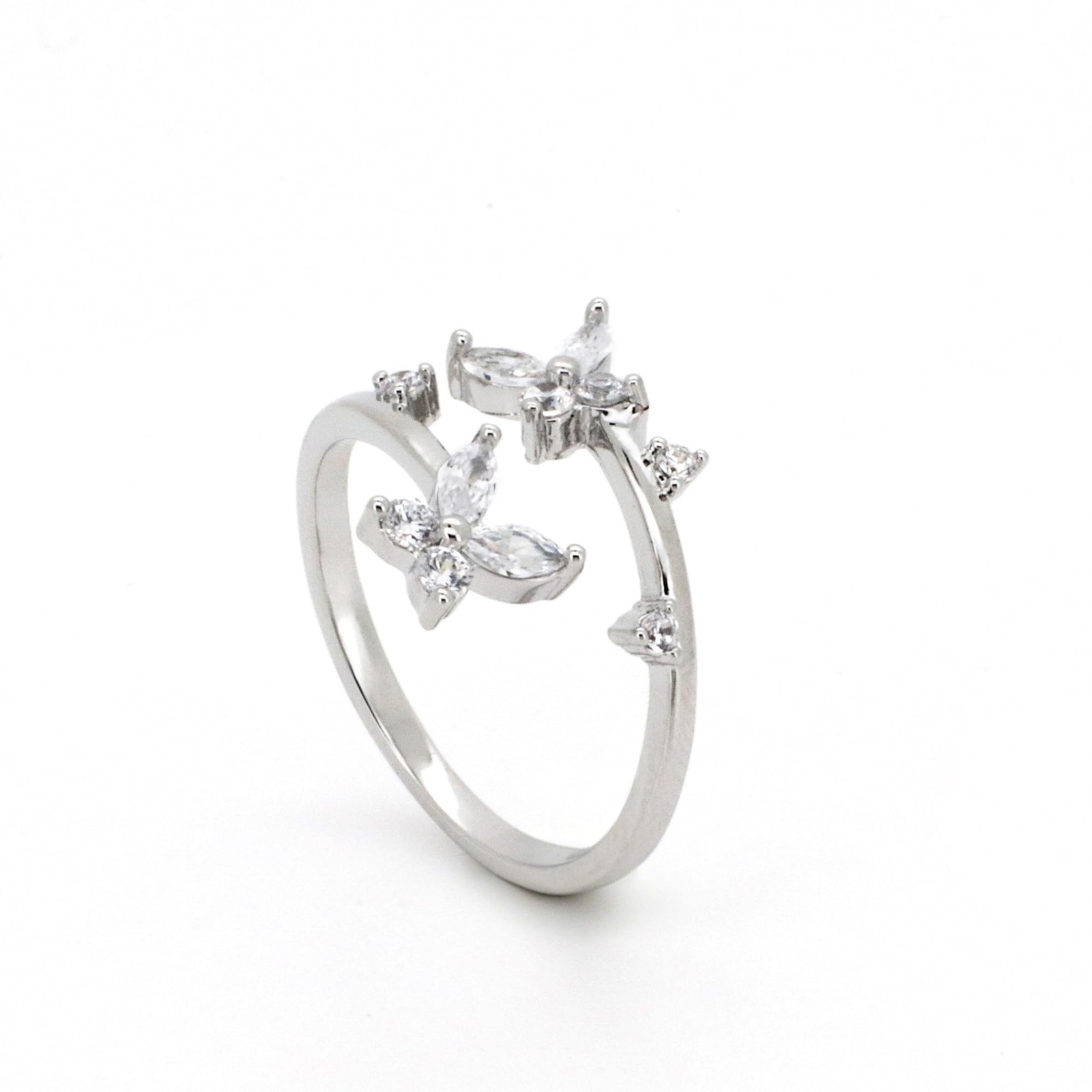 18K Gold Plated Butterfly Promise Ring – Adjustable CZ Stackable Gift for Her