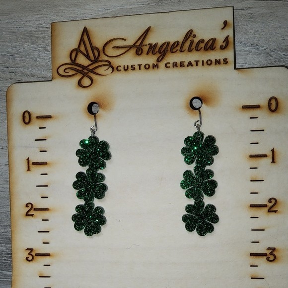 Clover Glitter Acrylic Drop Earrings