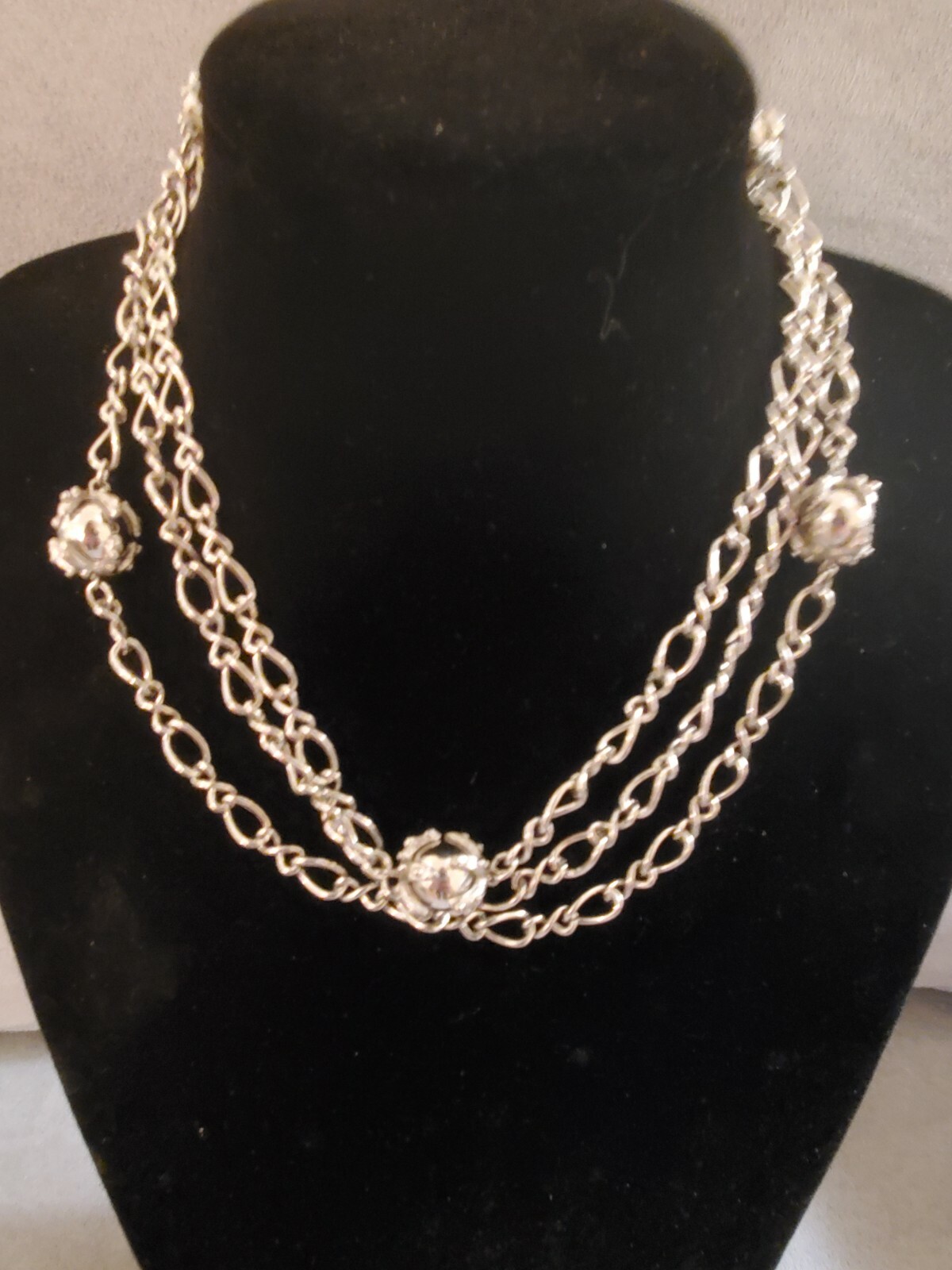 Retro Long Silver & Ball Charm Chain Necklace Statement