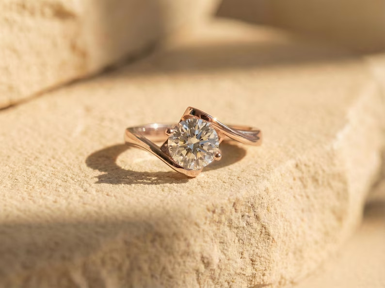 2Ct Round Cut Simulated Diamond /CZ Solitary Ring 14k Yellow Gold Over Silver