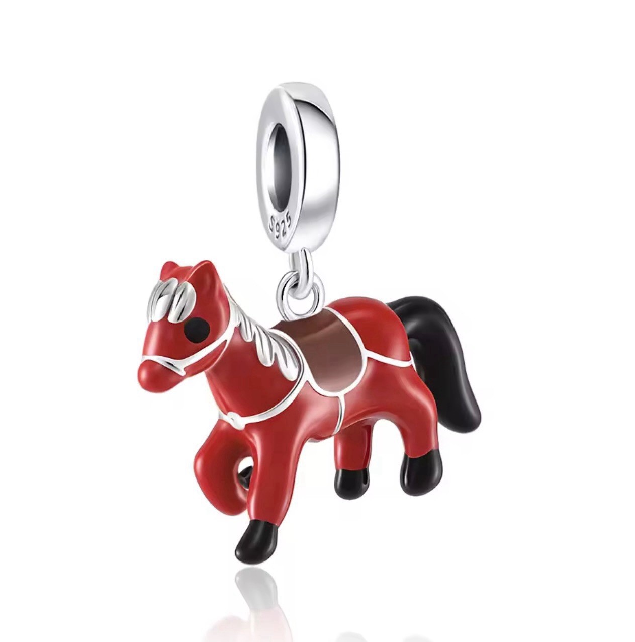 V249 S925 STERLING SILVER CUTE RED HORSE SADDLE DANGLE CHARM