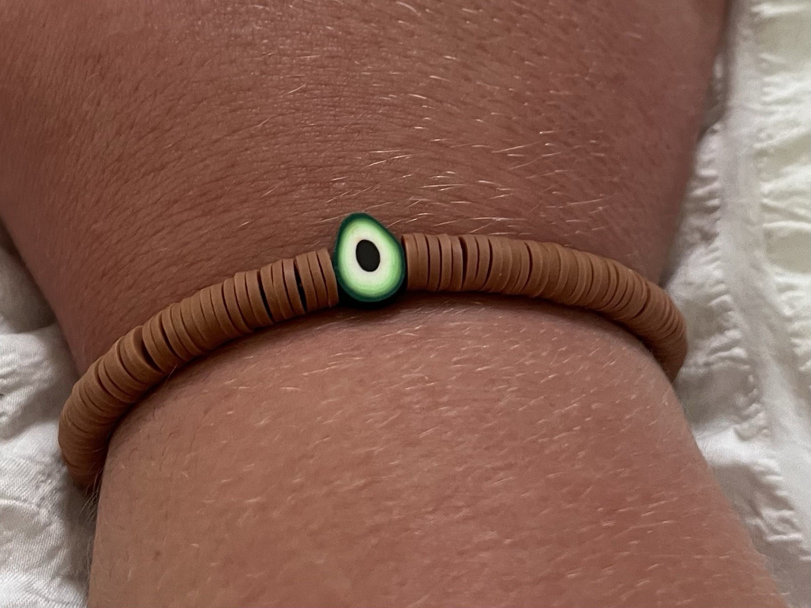 Brown Polymer Clay Round Beaded Stretch Slip-On Bracelet w/ Evil Eye Bead Charm