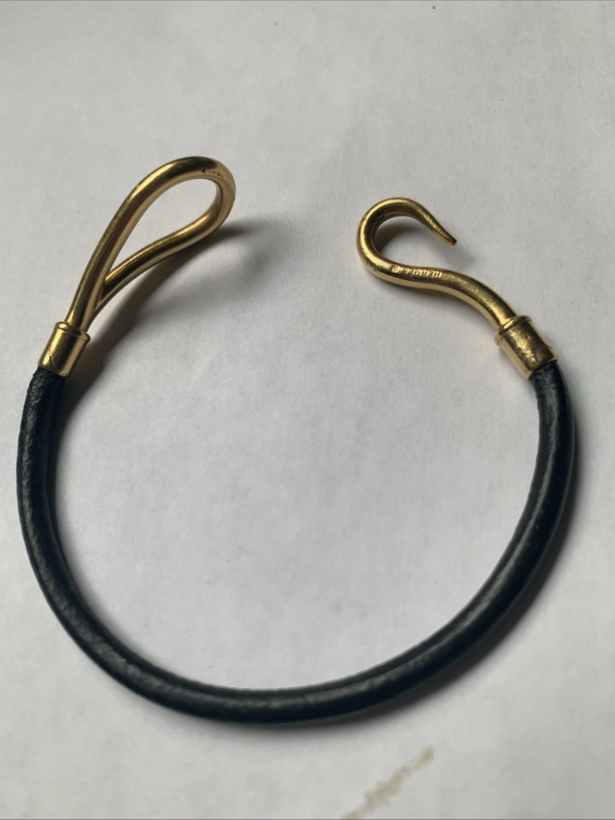 Hermes Leather Bracelet Women, Palladium Plated With Jumbo Hook