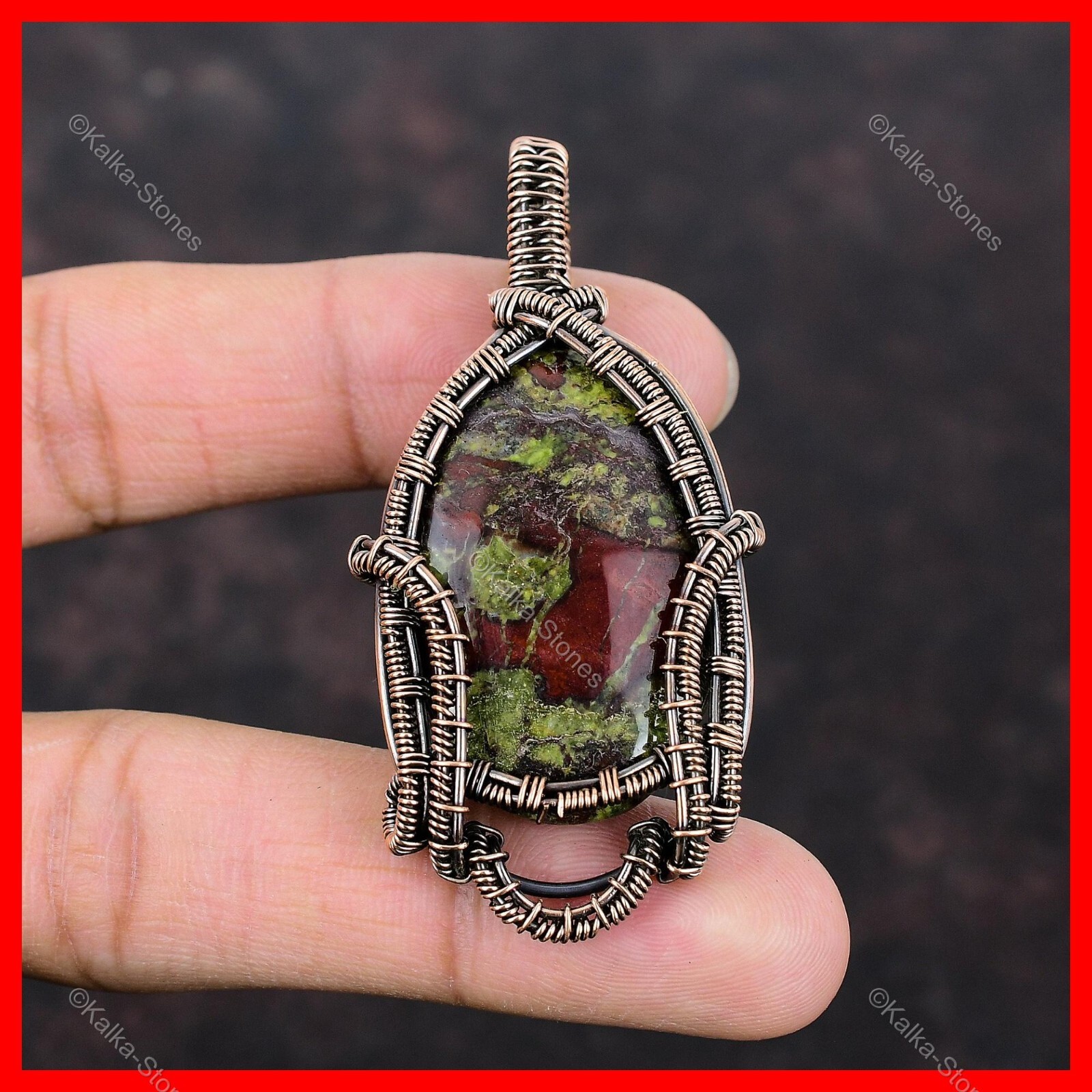 Oval Dragon Bloodstone Gemstone Daughter Wire Wrapped New Pendant Jewelry Copper