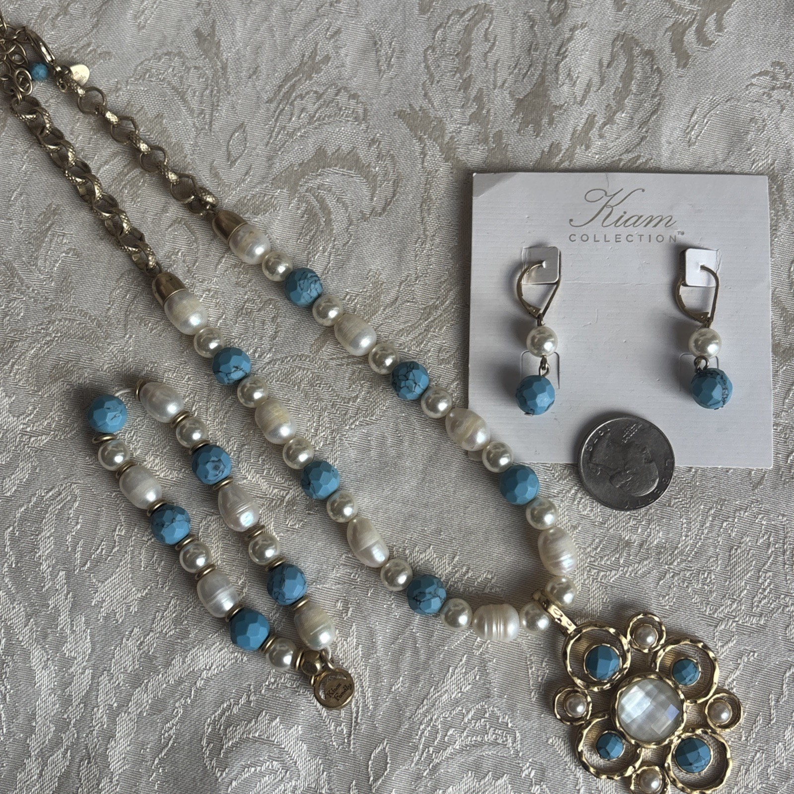 Lia Sophia Kiam Family Necklace & Earrings & Bonus Bracelet Freshwater Pearl
