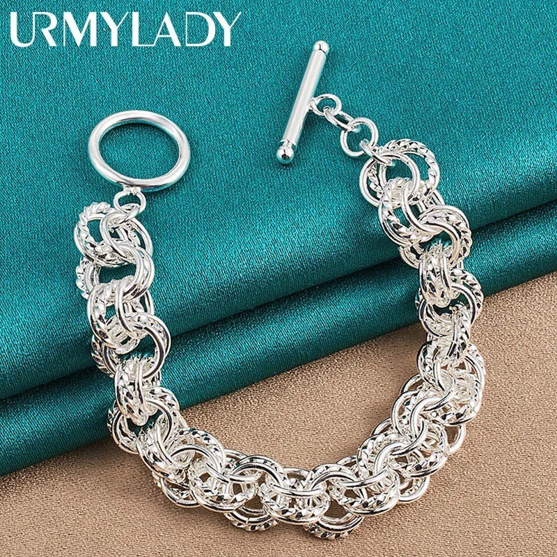 URMYLADY 925 Sterling Silver Charm Chain Bracelet For Women Fashion Jewelry
