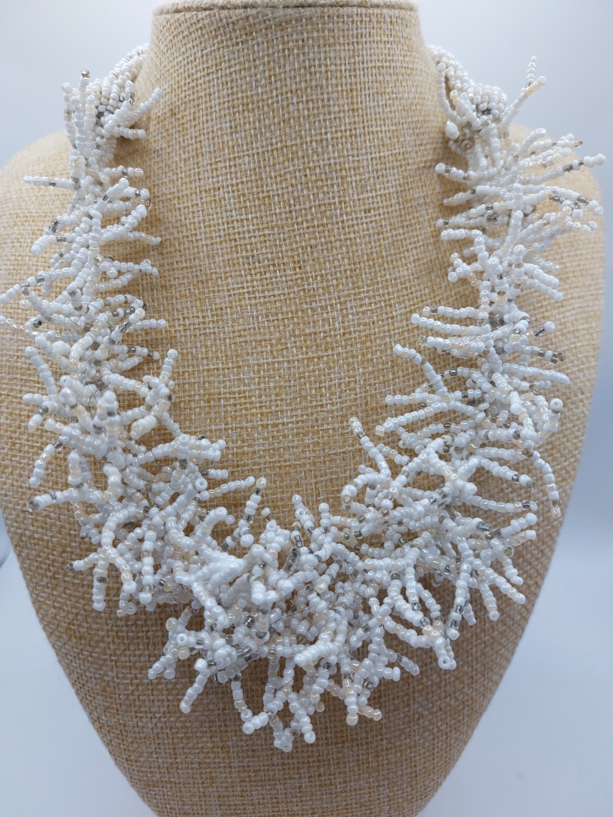 Artisan White Faux Coral Necklace Statement Summer