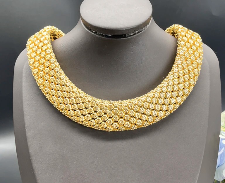 18K Gold Plated Dubai Italy African Wedding Chunky Necklace Earrings Bracelet 3p
