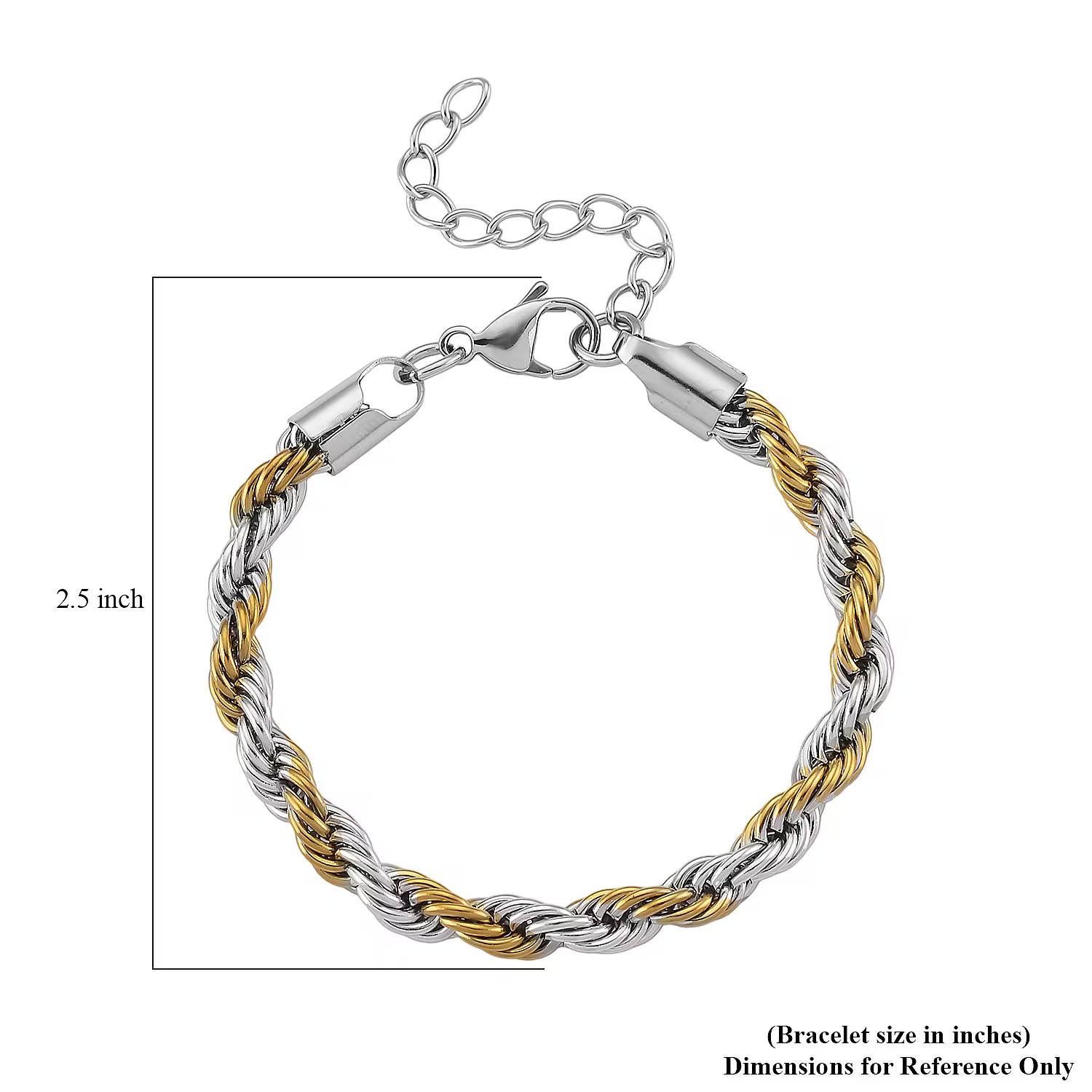 Rope Chain Bracelet in ION Plated YG and Stainless Steel (7-9In)