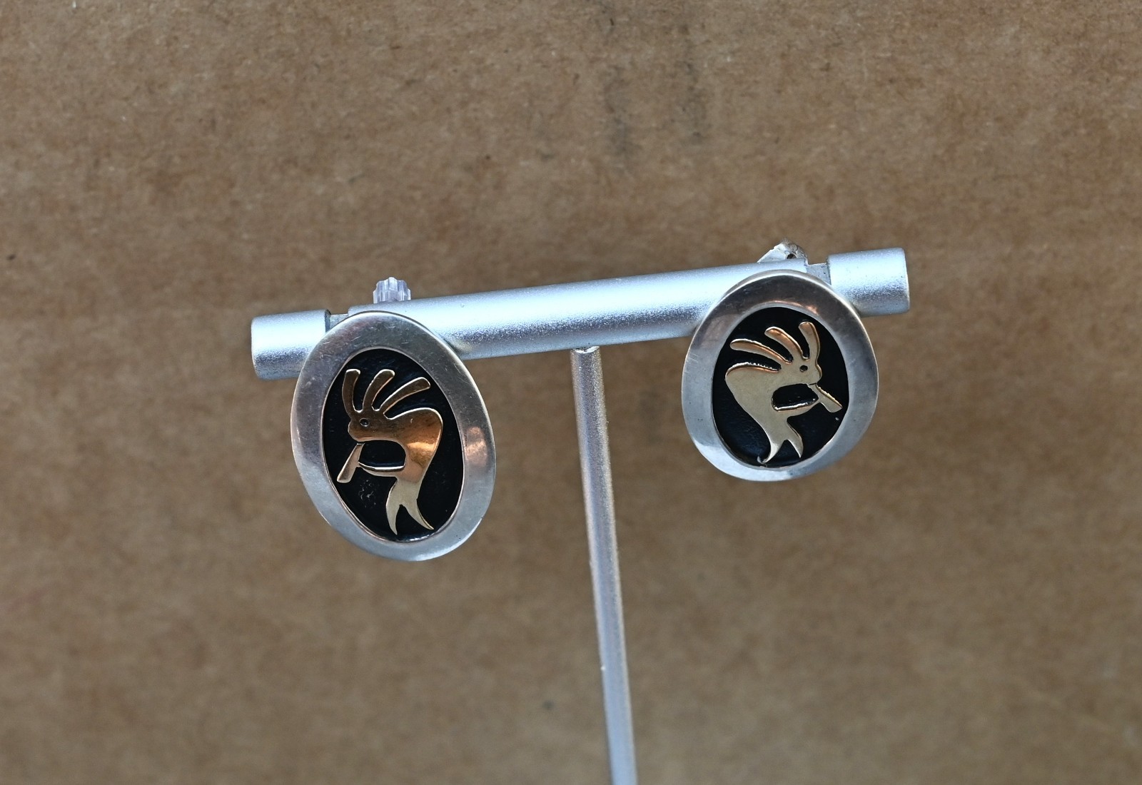 M.M Rogers Native American 14k Gold & Sterling Silver Earrings 9.8 grams 1 1/8″