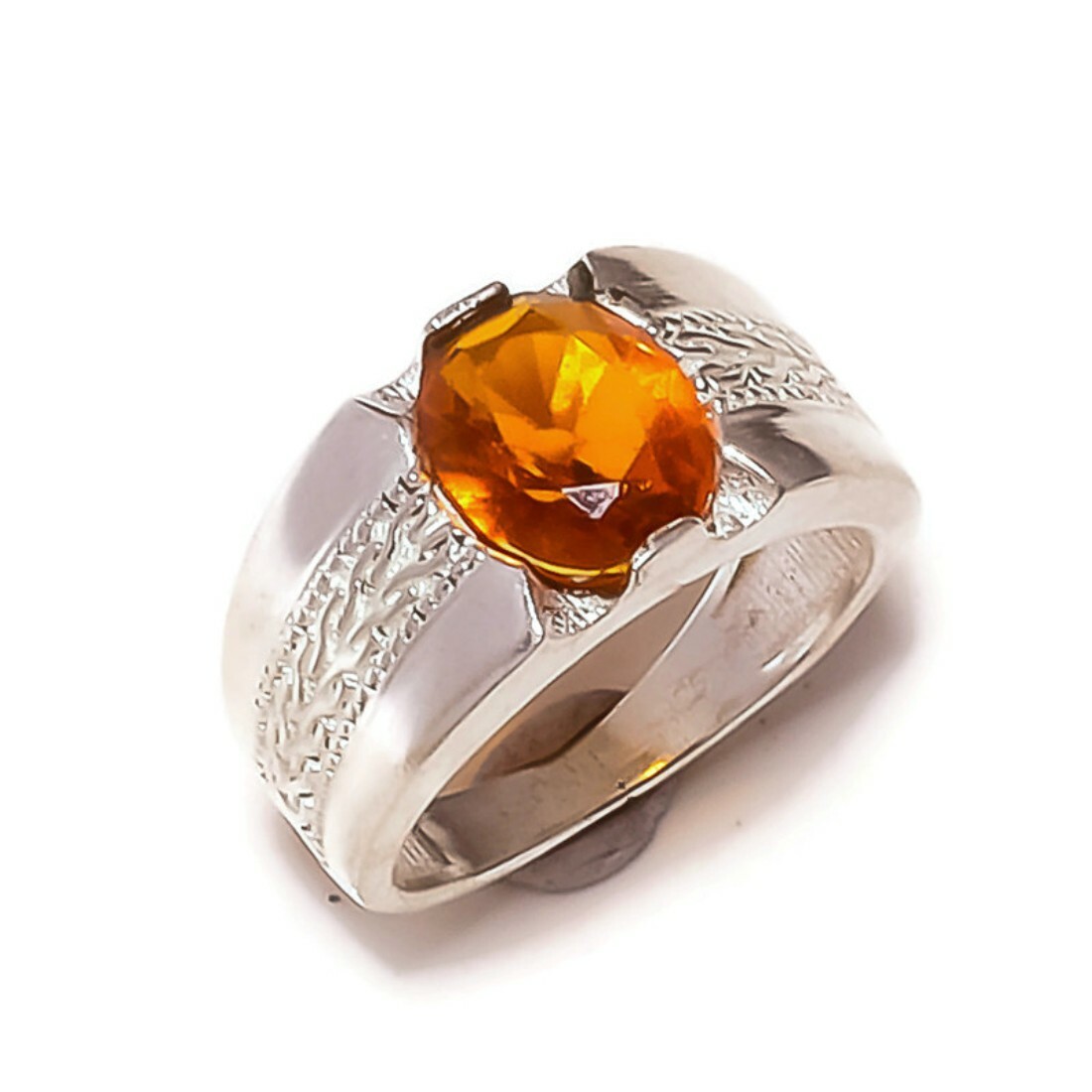 Gigantic Eye Clean Citrine Gemstone Silver Overlay Handmade Statement Ring US-7