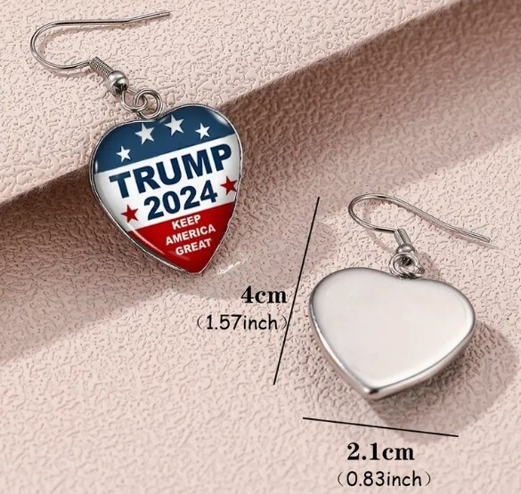 Donald Trump 2024 Keep America Great Heart Shaped Drop Earrings Republican MAGA