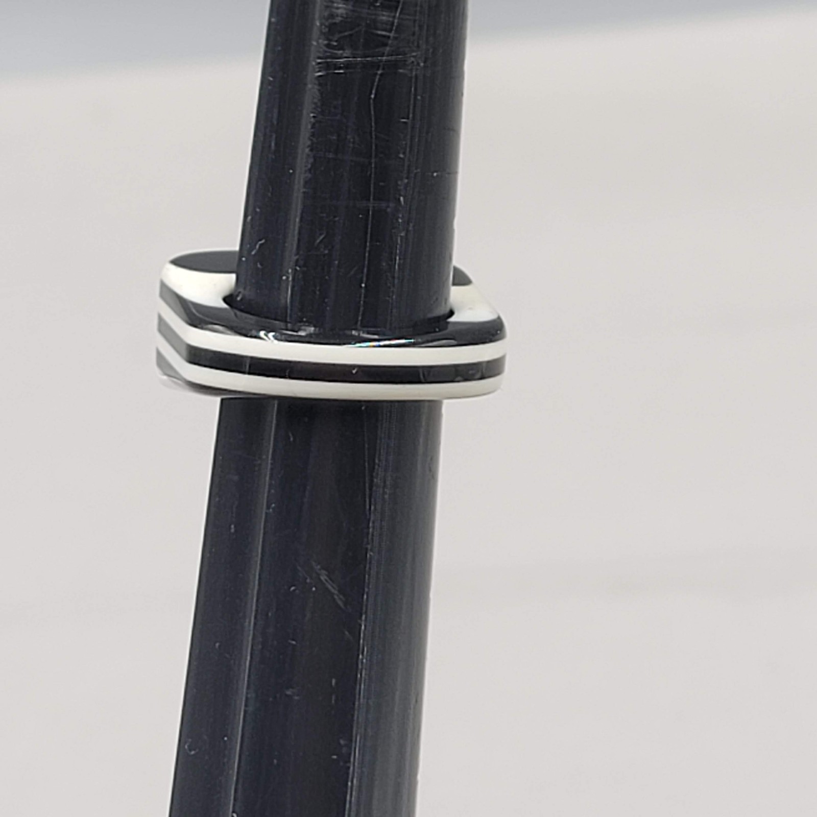 Black White Striped Acrylic Fashion Ring Size 7