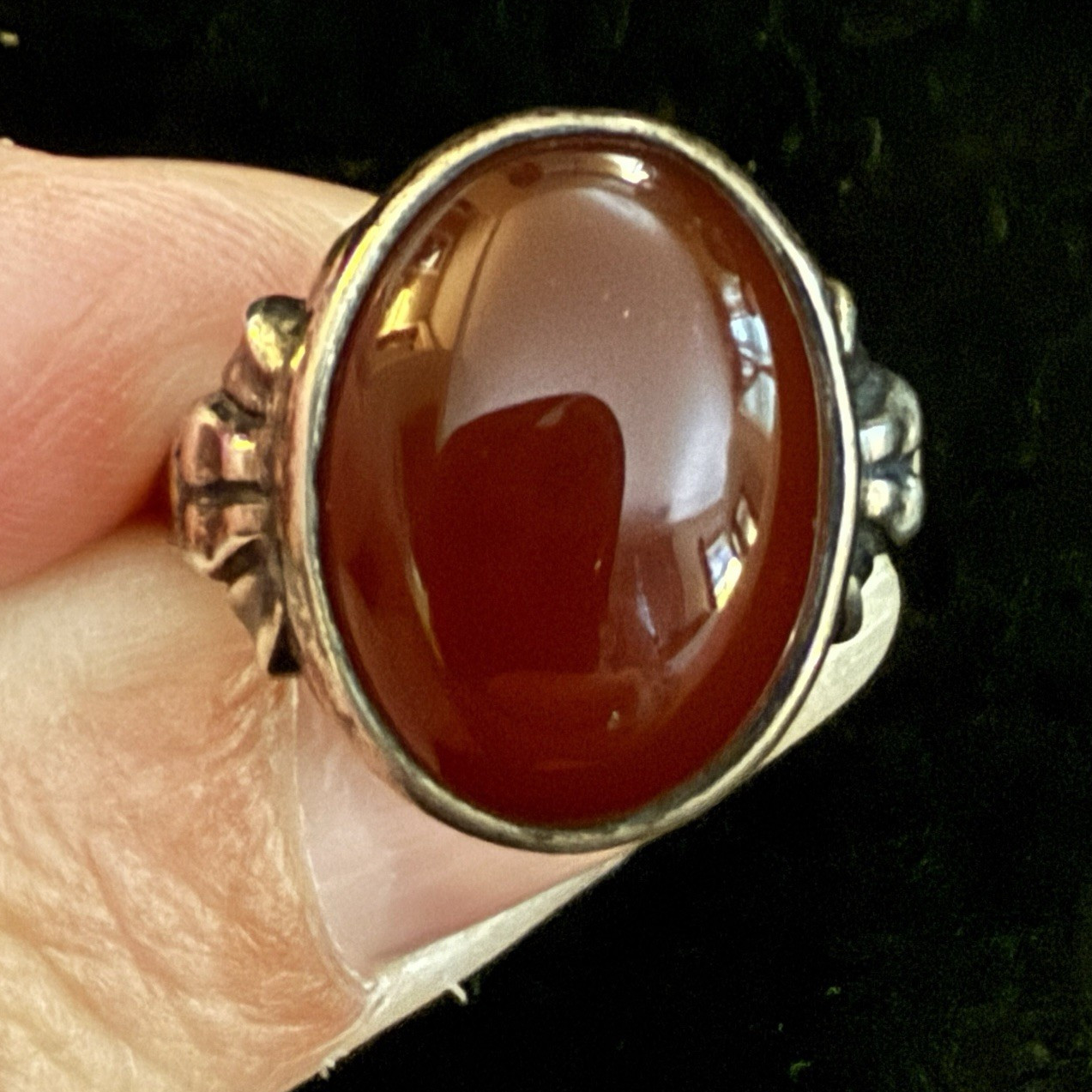 Vintage Mid Century Modern Carnelian Cabochon Bezel Set Ring Size 7