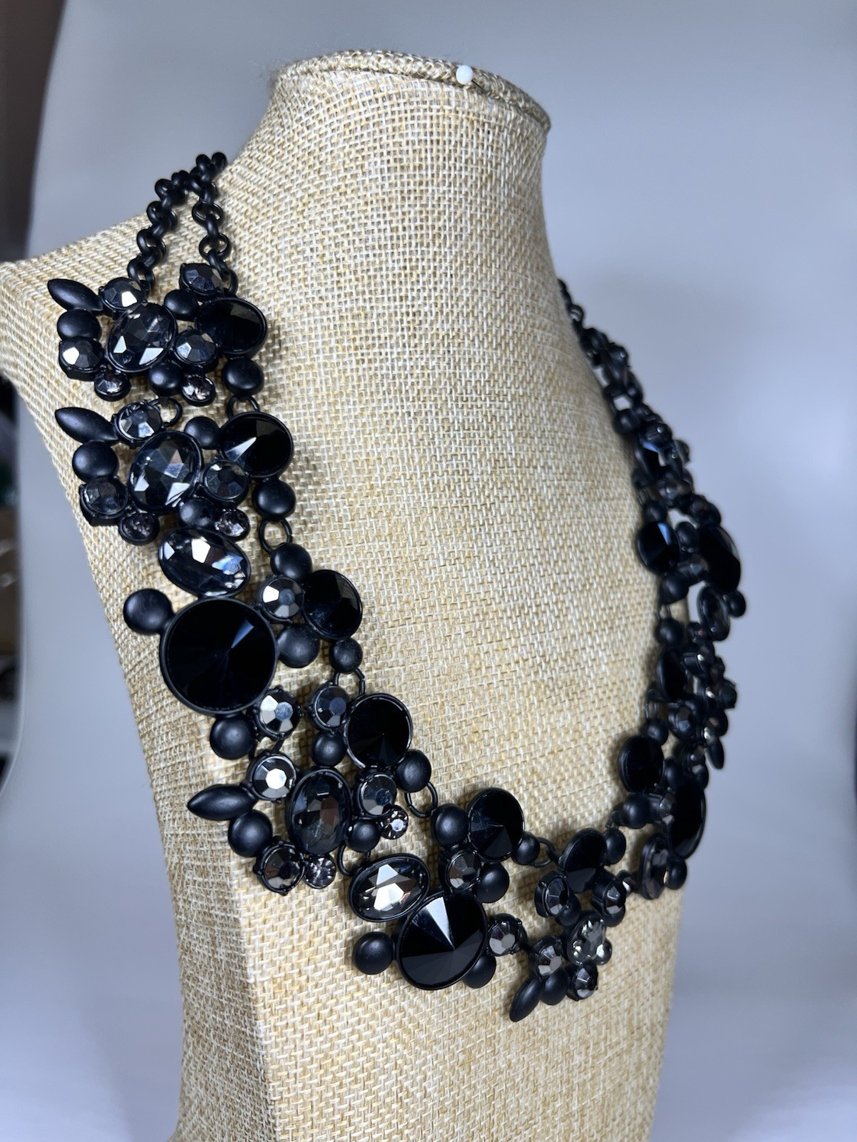 NATASHA black Crystal faceted Rhinestone chunky collar bib statement necklace