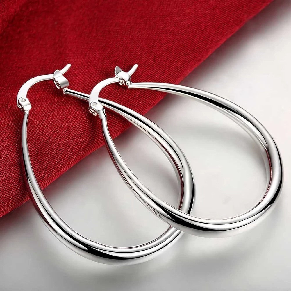 925 Sterling Silver 41MM Big Hoop Earrings Smooth Circle Women Party Jewelry