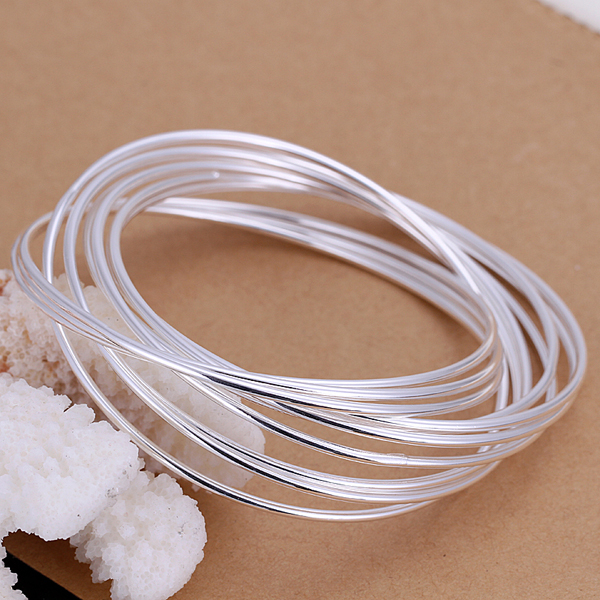 925 Sterling Silver Filled 10 hoops High Polished Solid Charm Bracelet Bangle