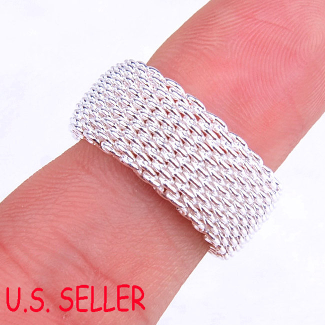 Unisex 925 Sterling Silver Somerset Mesh Chain Linked Band Ring Size 3 -11 H022