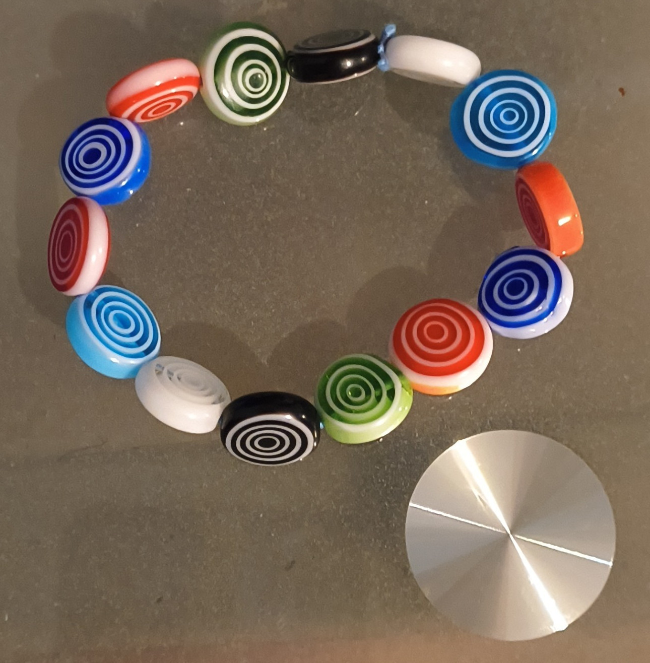 Multicolor Swirl Acrylic Beaded Stretch Bracelet, Round Ball/Bead, Size Small