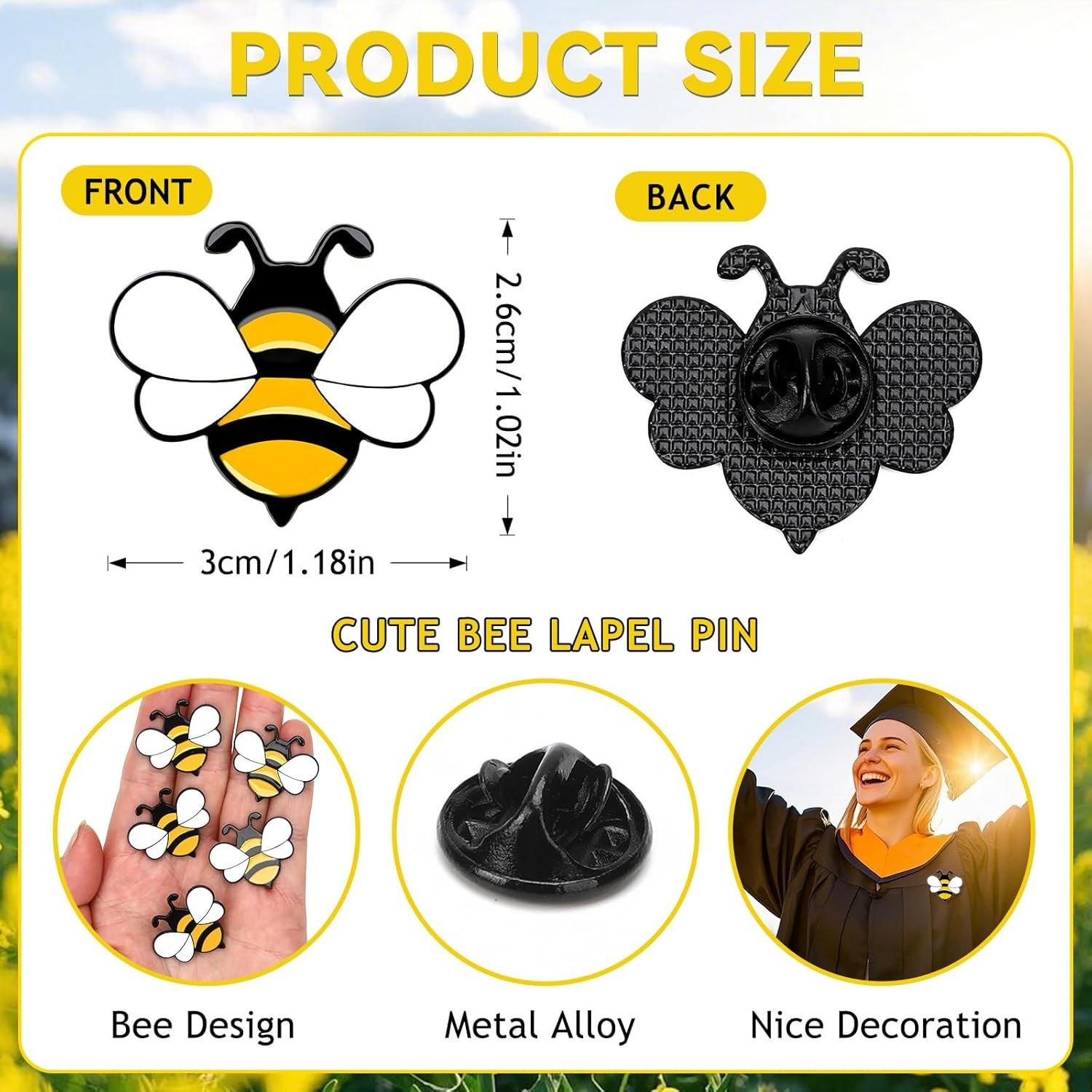 60Pcs Bee Pins, Enamel Honey Bee Lapel Pin Cute Bee Brooch Pins Bee Badge for…