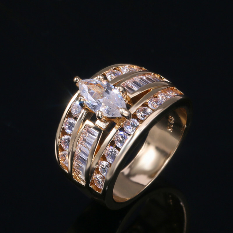18k Yellow Gold Plated Women Ring Cubic Zircon Wedding Ring Sz 6-10