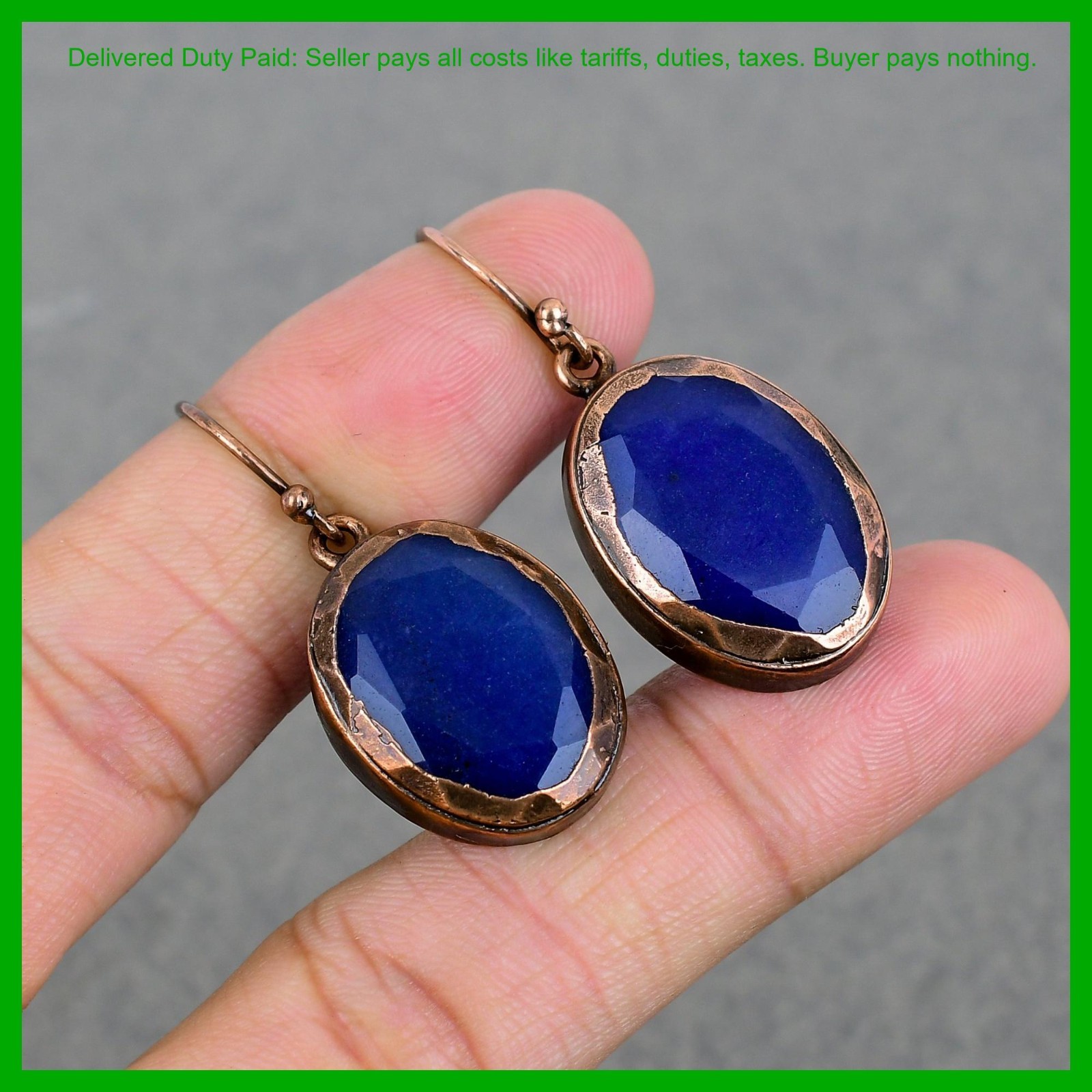 Cyber Monday Sale Copper Blue Saphire Gemstone Hook Drop Electroformed Earrings