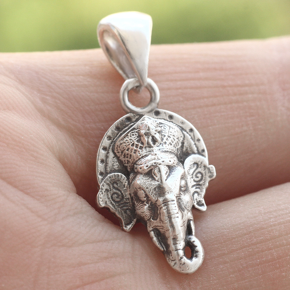Ganesha Elephant Head Hindu Charm Pendant In 925 Sterling Silver Antique Dangle
