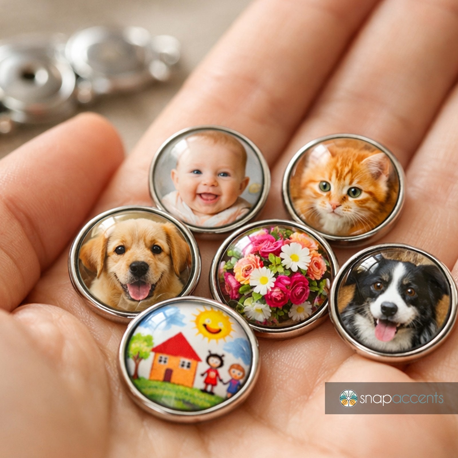 Snap Jewelry Ginger Charm Bracelet, Silver Bangle, Fits 18MM 20MM Snap Buttons