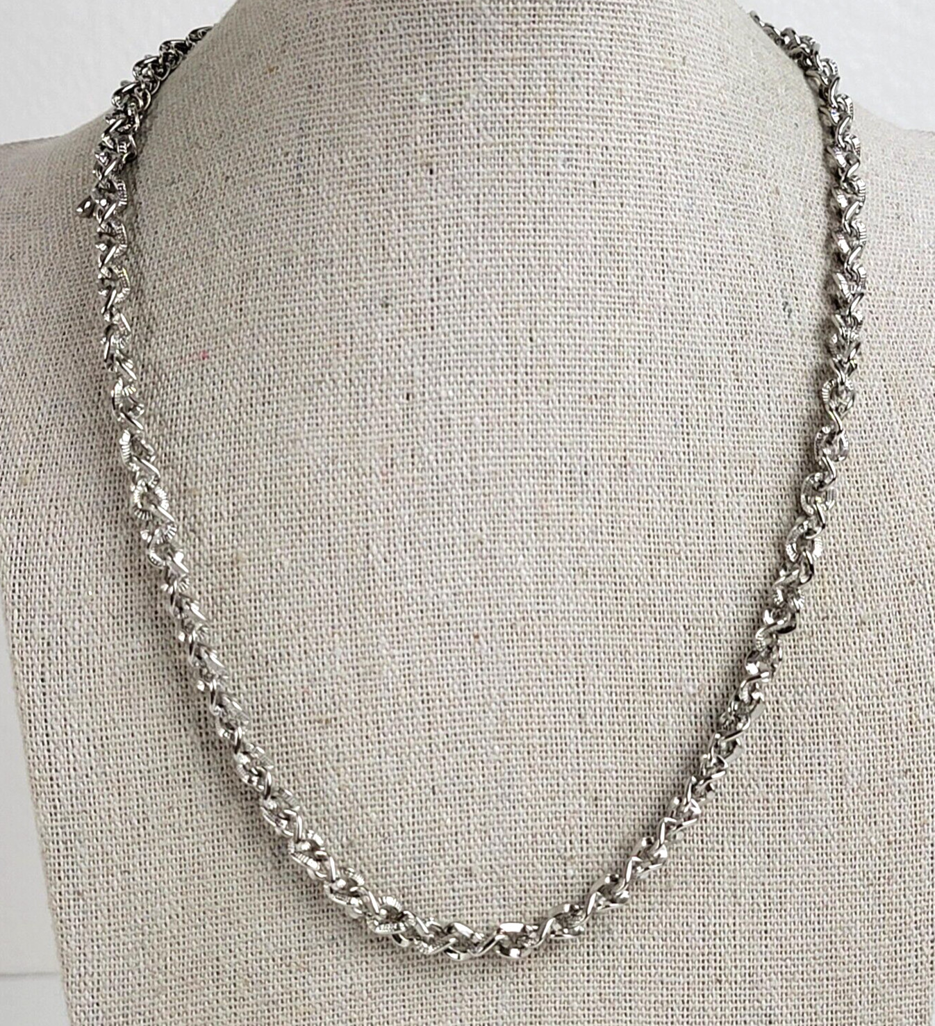 Silver Tone Fancy Link Chain Necklace 20.5 in Lobster Clasp Signed X