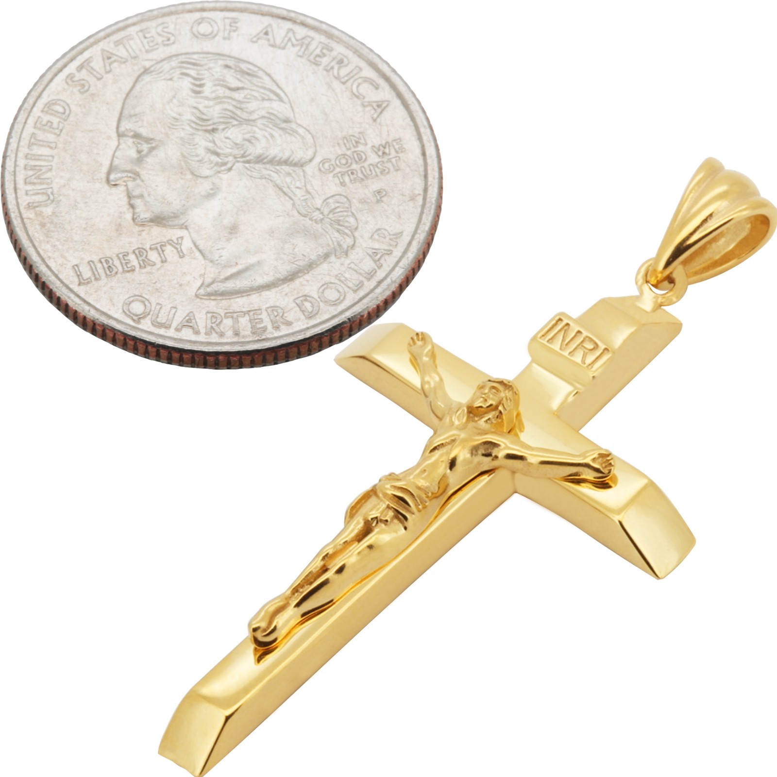 316L Stainless Steel 18k Yellow Gold Plated Crucifix Cross Pendant‎