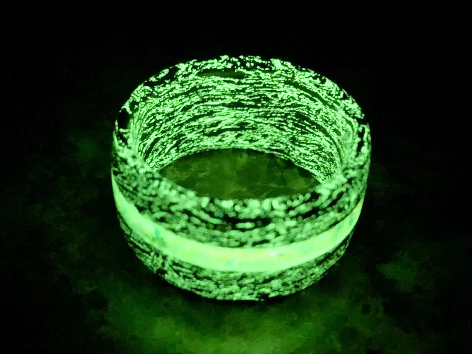 Size 11 12mm Wide Forged Carbon Fiber Glow in the Dark Neon Green Custom Ring