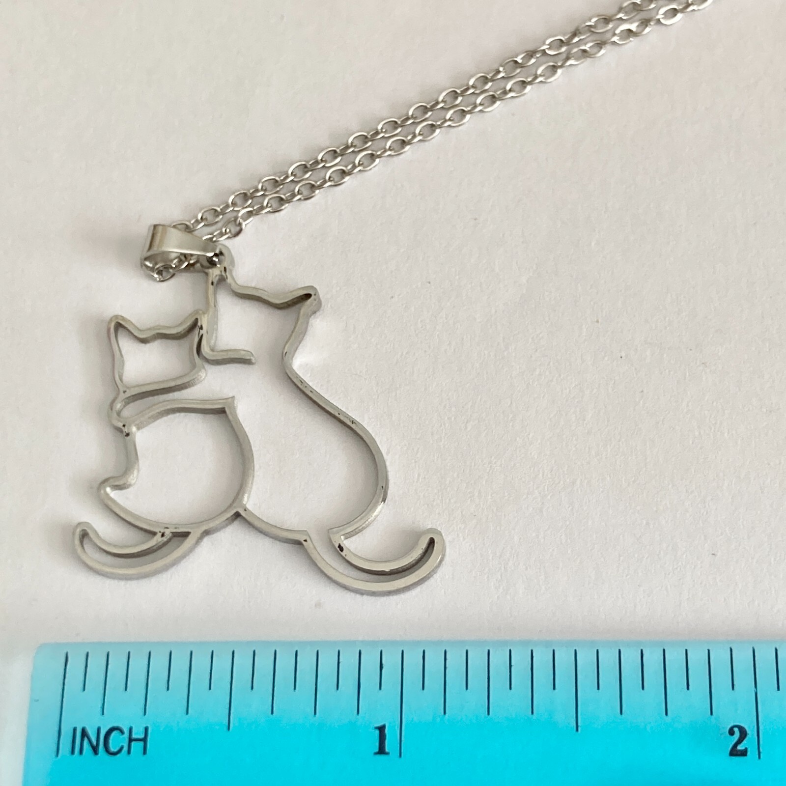 Two Cats Charm Pendant Necklace 17-19″ Chain Stainless Steel Cat Lady Silhouette